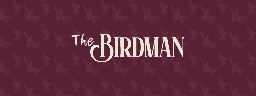 Bannière du logo The Birdman sur fond texturé – identité visuelle skateshop