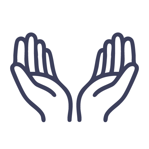 Icône deux mains ouvertes – accompagnement humain et créatif dans chaque prestation de design graphique