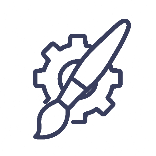 Icône pinceau et engrenage – expertise technique intégrée aux services de design graphique de Studio Yblou