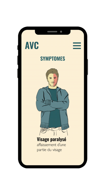 GIF présentant les symptômes de l’AVC sur un écran de téléphone - Studio Yblou