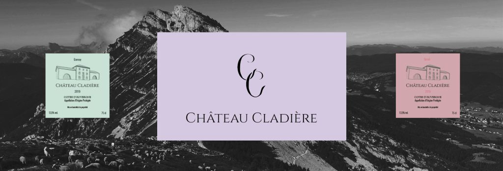 Logo principal et étiquettes de vin sur photo de montagne – branding viticole élégant