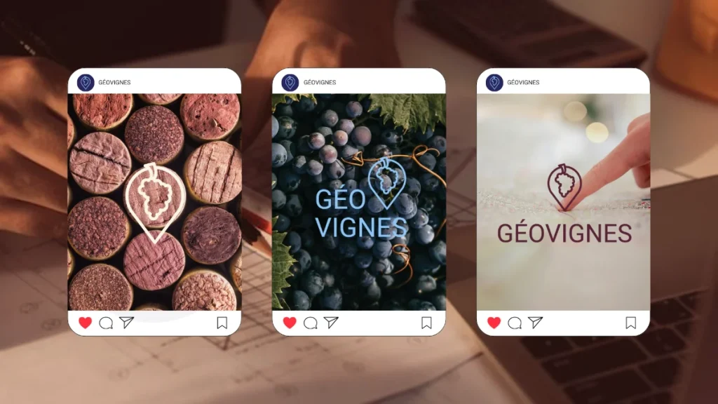 Ensemble de trois visuels de réseaux sociaux pour décliner l'identité visuelle de Géovignes